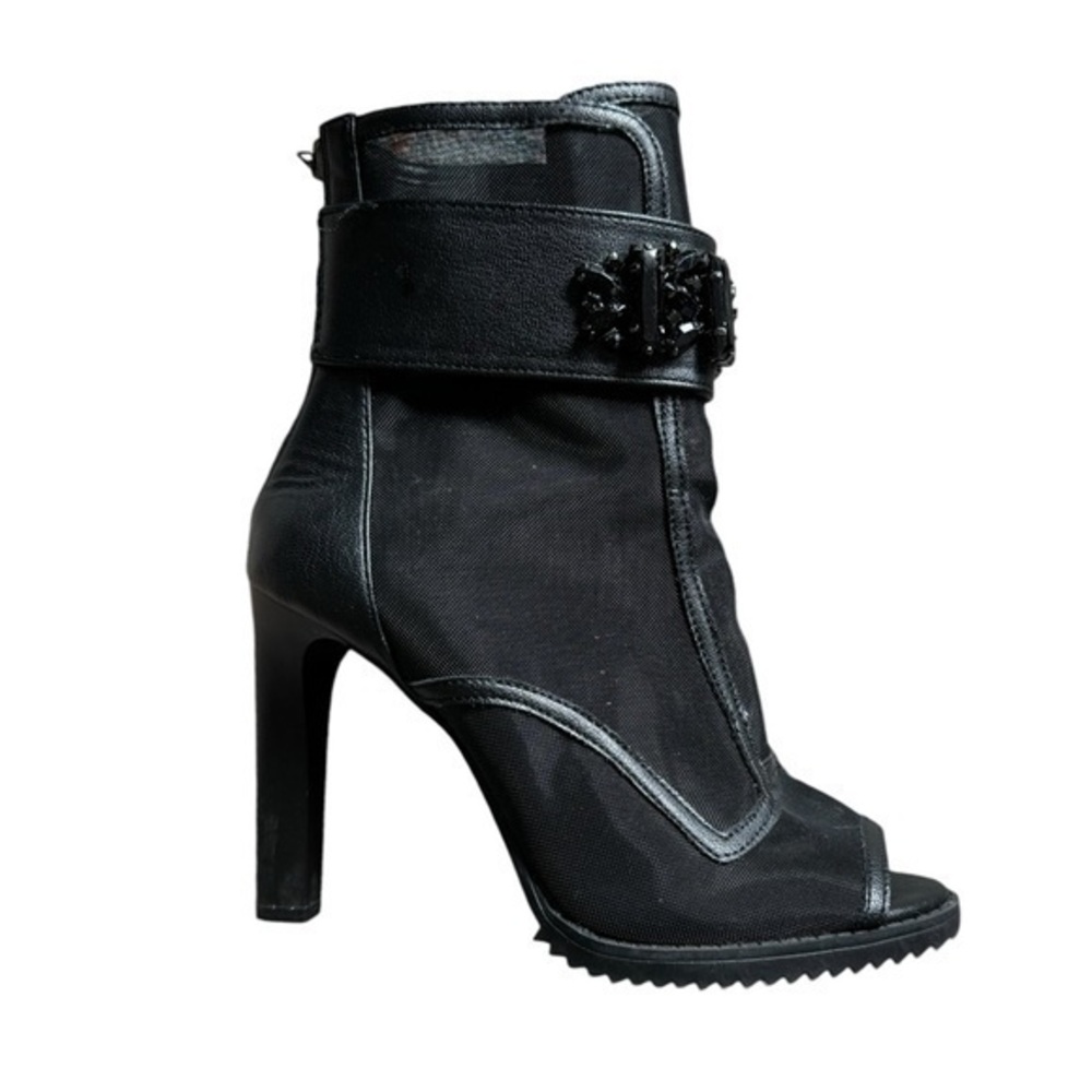 Karl Lagerfeld Black Peep-Toe Ankle Booties with Embellished Strap